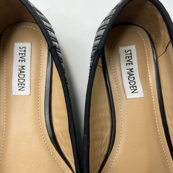 Steve Madden Black Seemly Raffia Straw Ballet Flats 8 Woven Bow Tie - Picture 6 of 10